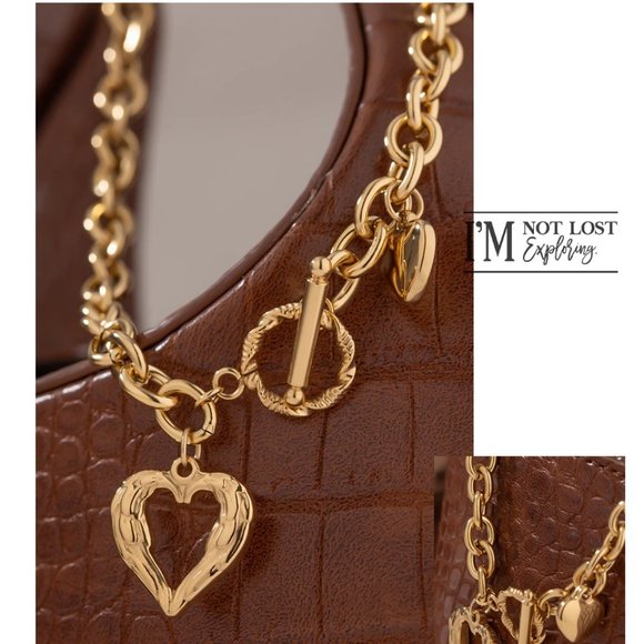 NEW 18K Gold Plated Heart Circle Toggle Chunky Link Chain Necklace - Picture 4 of 5